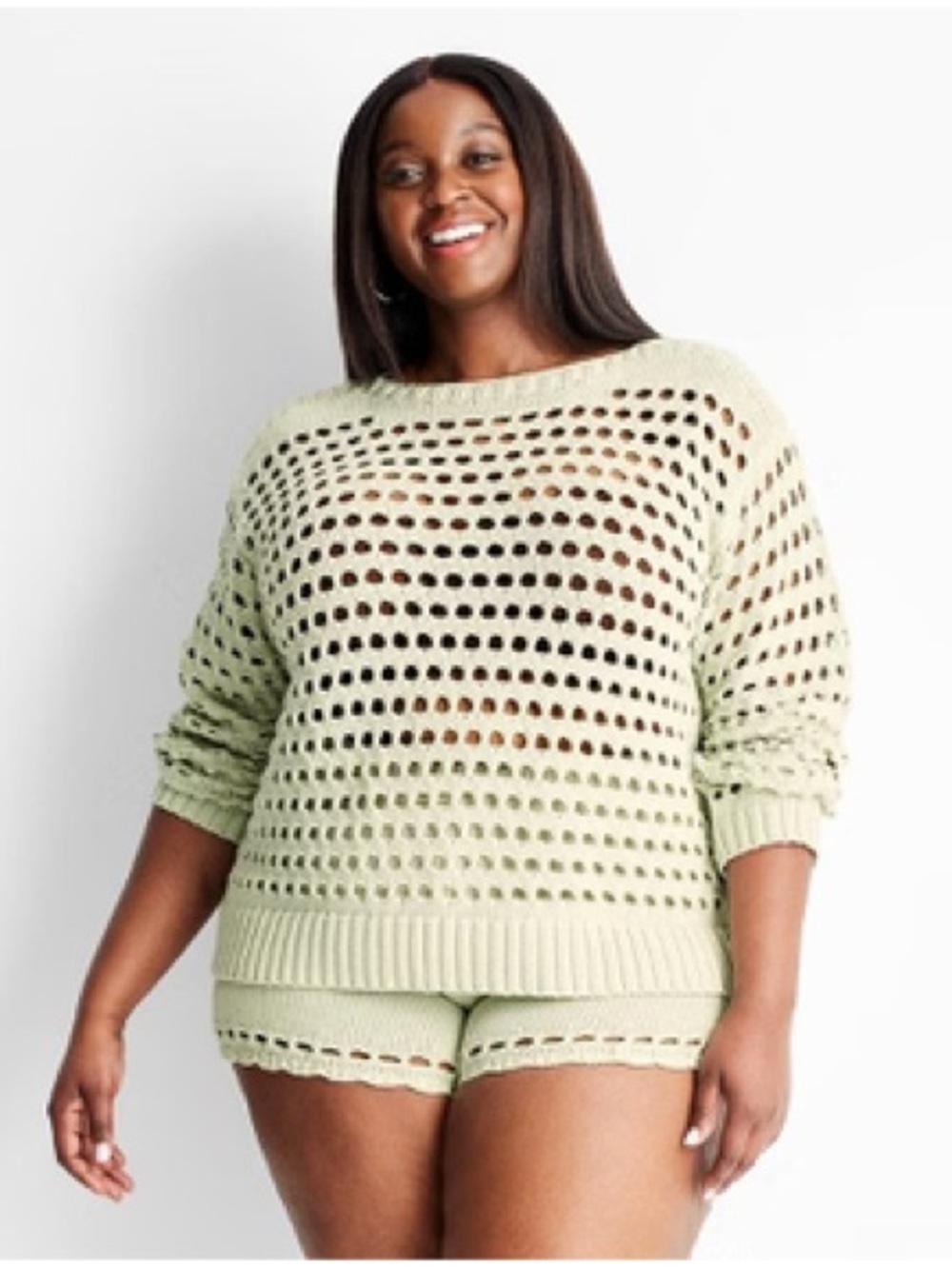 NWT Future Collective Open Stitch Sweater Crewneck and Mid-Rise Shorts